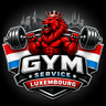 Logo Gym Service Luxembourg — un lion couronné rouge soulevant une barre devant le drapeau luxembourgeois