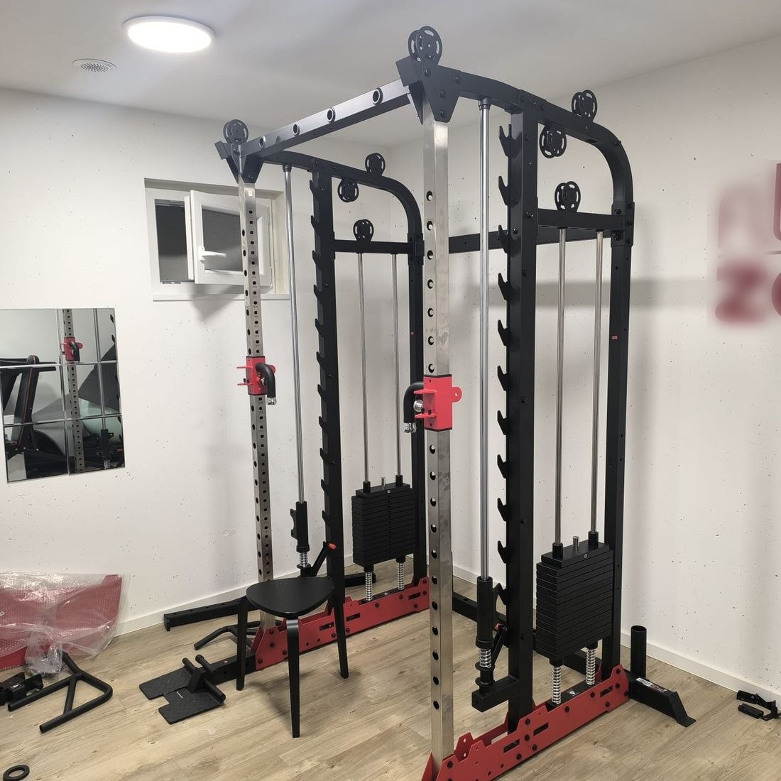 Cable station with pulleys, guides and holders fitted, close to completion
