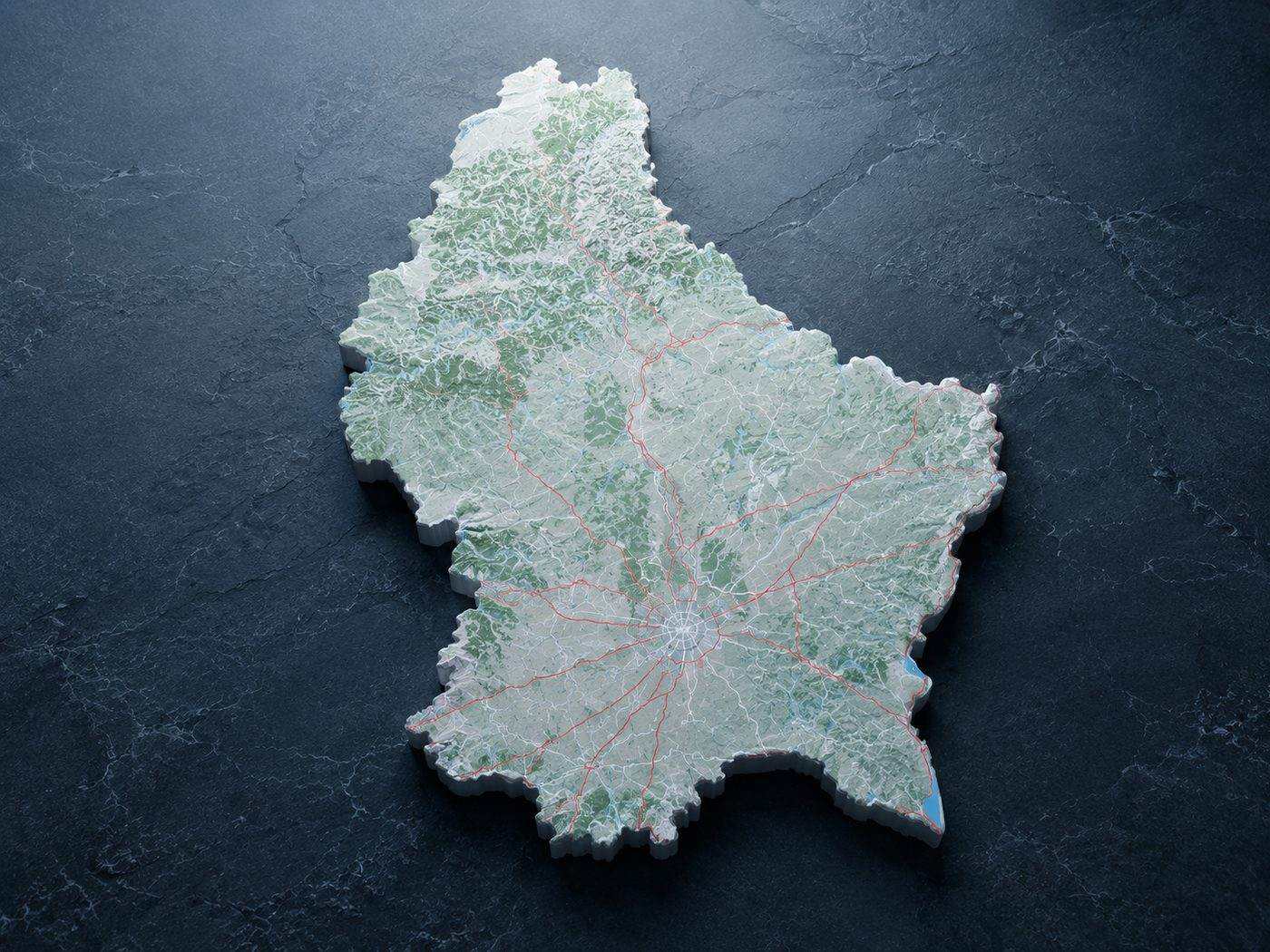 Carte en relief du Luxembourg : de Clervaux au nord  Esch-sur-Alzette au sud