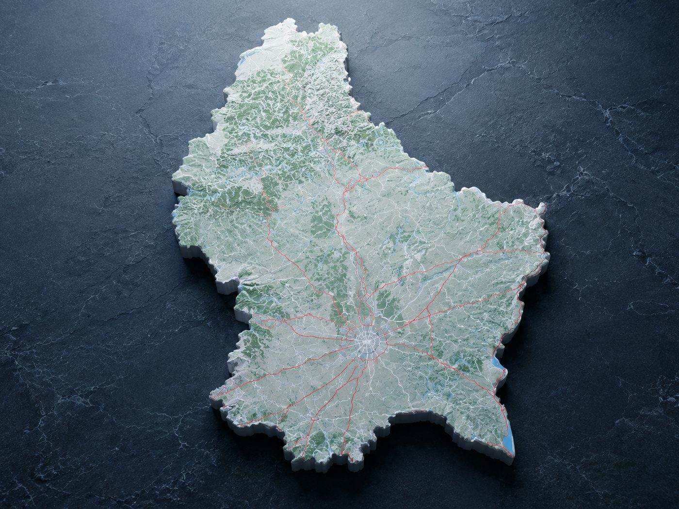 Relief map of Luxembourg with its road network — our service area is the whole country